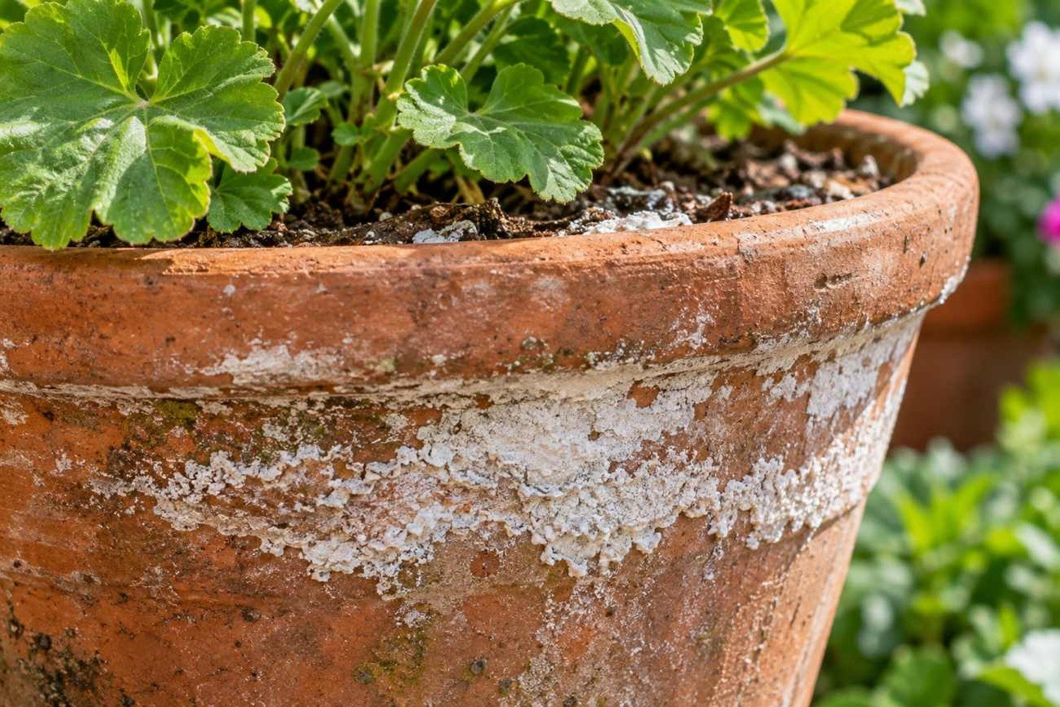 Perché sui vasi compare una crosta bianca: come distinguere calcare e accumuli di sali